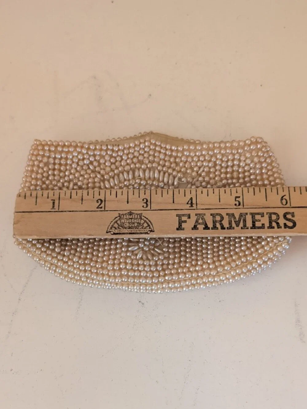 VTG. Faux Pearl Beaded Clutch Bag - Elegant Cream Evening Purse. Made In Japan